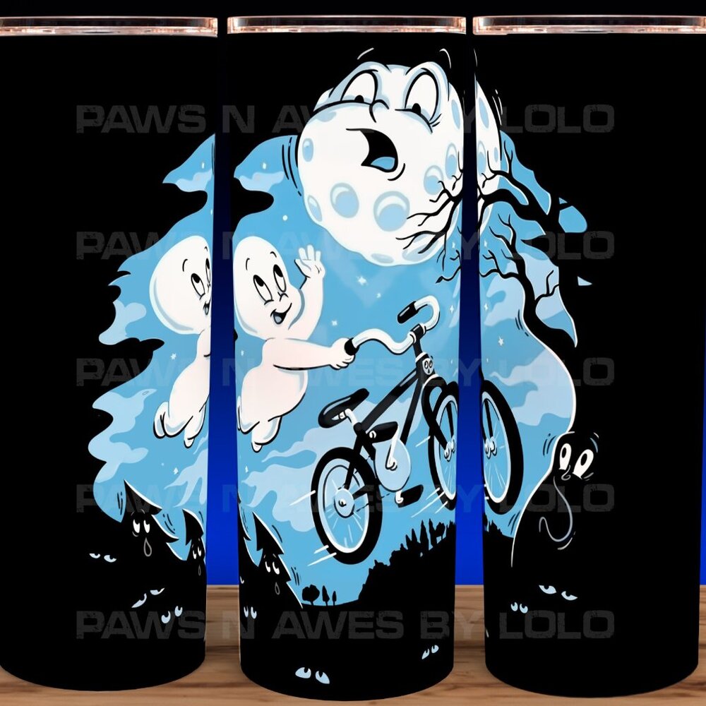 Casper The Ghost on Bike With Full Moon Cup Mug Tumbler 20oz